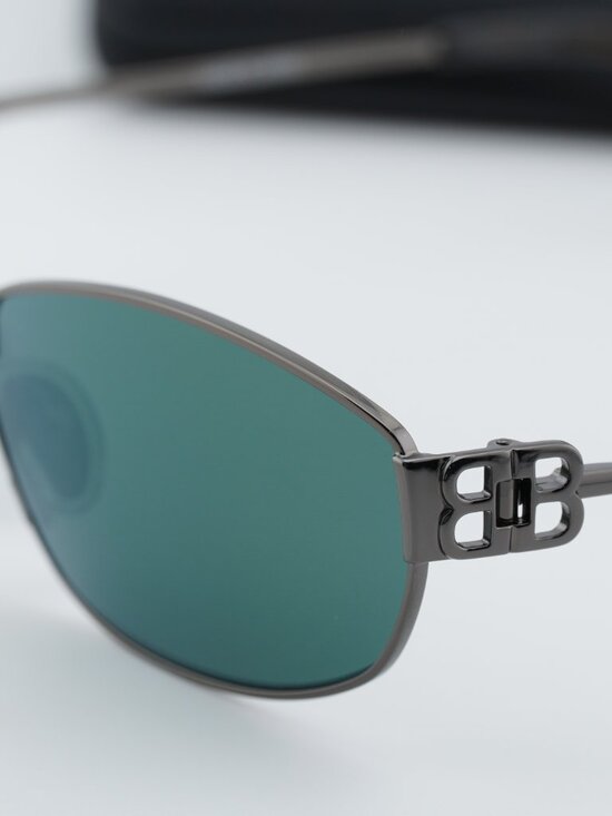 Balenciaga BB0336S 005 Unisex Oval Sunglasses - Grey / Green Mirror main image 11